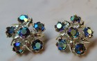 Vintage B.S.K Iridescent AB Aurora Borealis Crystal Clip Earring Bracelet Set — photo 3
