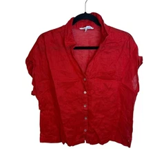 C&C California Red Linen Boxy Blouse Women's Size Medium