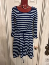 DEREK HEART STRIPED CINCH WAIST HI/LO LIGHT SWEATER DRESS- SIZE M MEDIUM - FALL