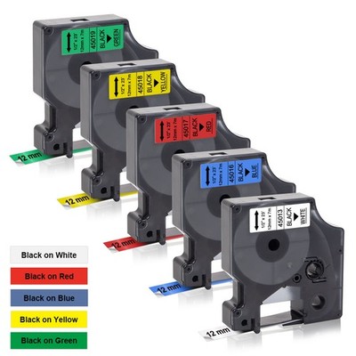 5x Etikettenband Schriftband für Dymo D1 45013 12mm für LabelManager 160 280