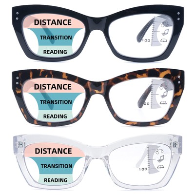 3 Pack Progressive Multifocus Reading Glasses for Women Men Stylish Blue Ligh...