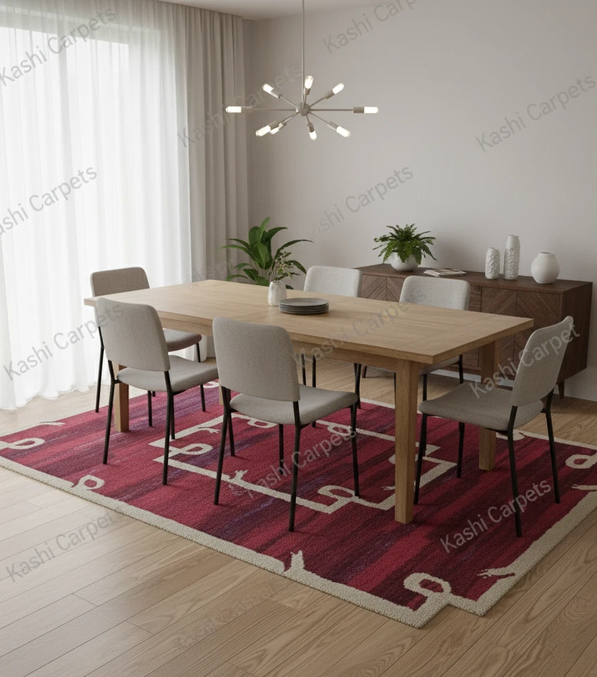 8x10英尺洋红色羊毛手工簇绒地毯小地毯客厅农舍地毯。 — 第 3/4 张图片