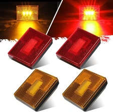 4 Pcs(2Amber 2Red) Square LED Trailer Clearance Side Marker Light with R