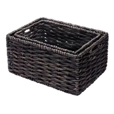 Handmade Water Hyacinth Twisted Wicker Rectangular Nesting Baskets in Black (2-P