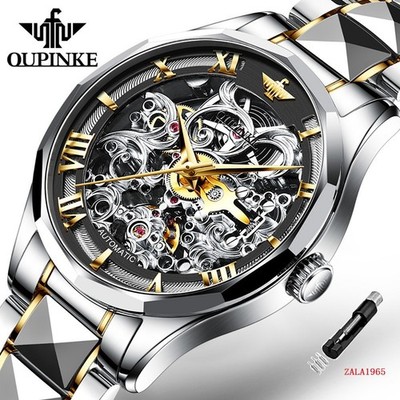 Oupinke Skeleton Men's Watch, Automatic Mechanical, Stainless Steel, Waterproof