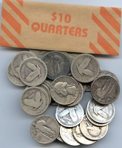 Roll 40 U.S. Quarters, 35 Standing Libe 5 Washington. .900 Finess. US sales only