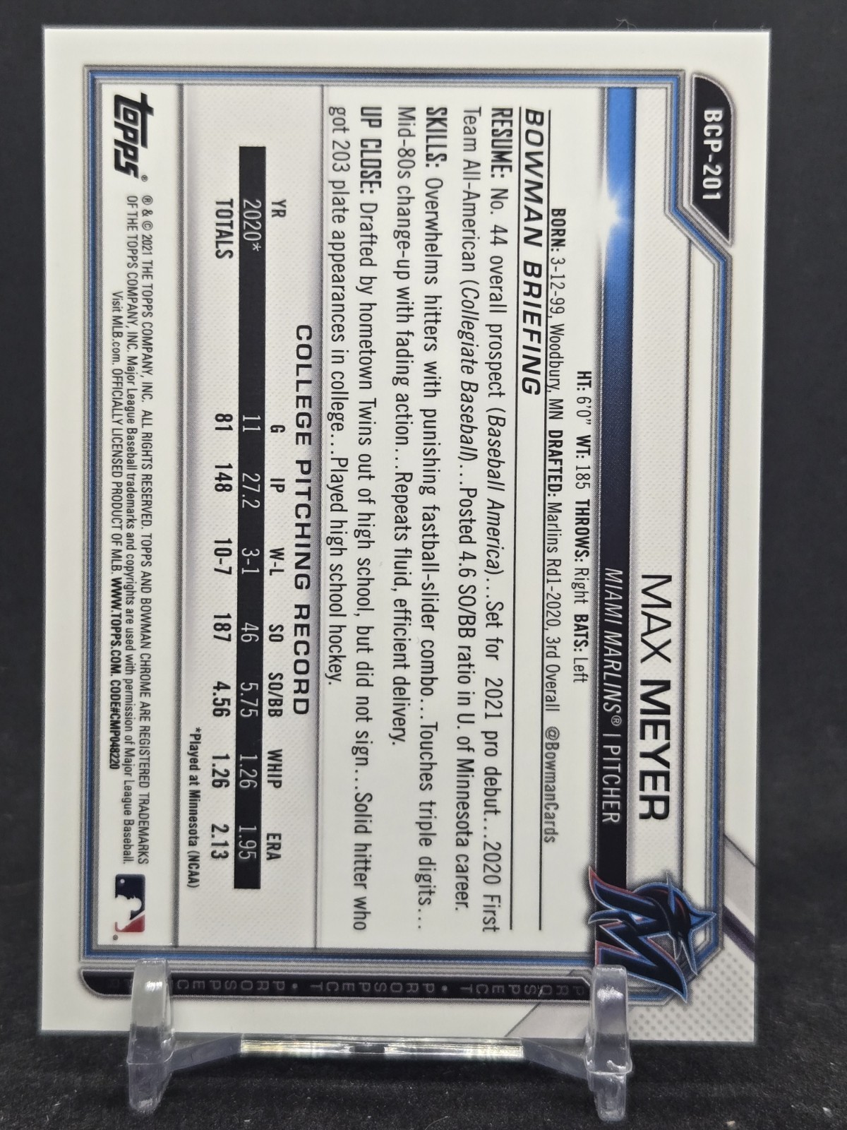 2021 Bowman Chrome Prospects Mega Box Green Mojo Refractor /99 Max Meyer  view 2