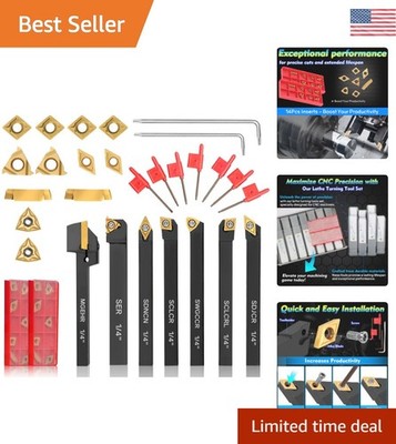 Precision 21-Pc Lathe Tools Kit with 1/4'' Shank Holders & Carbide Inserts