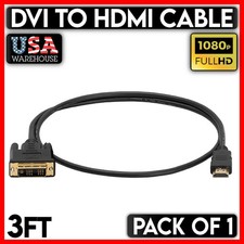 DVI to HDMI Cable 3 FT DVI-D Male Plug to HDMI Male Plug Cord Monitor TV PC MAC