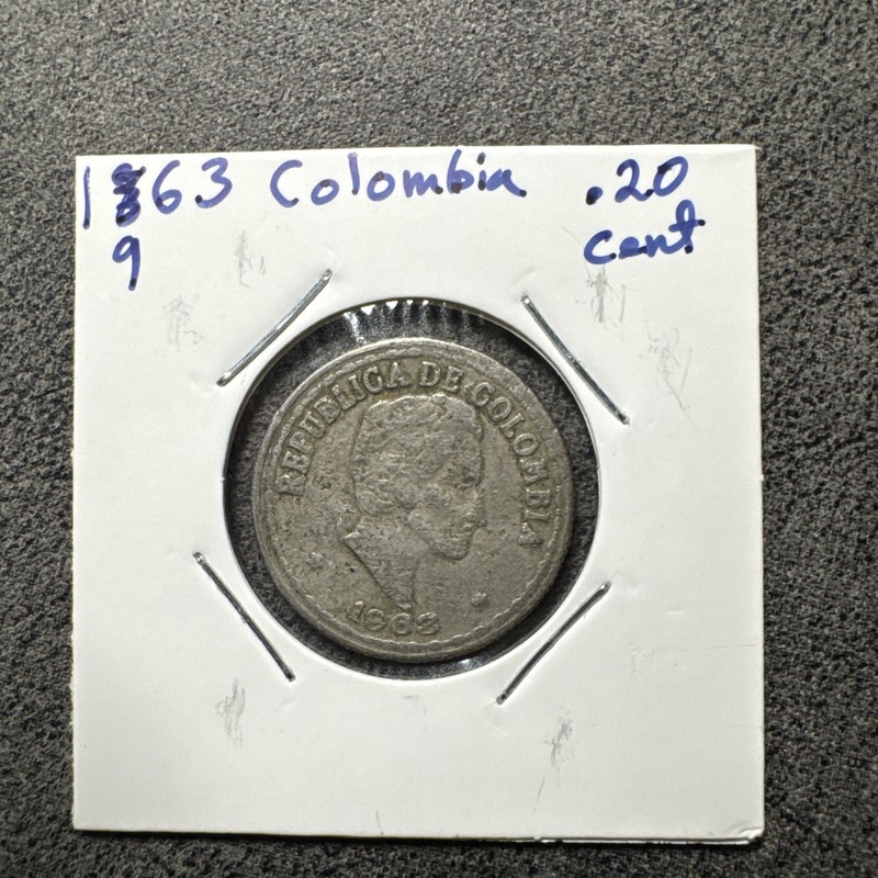 1963 Colombia 20 Centavos Nickel Coin. Non Magnetic. Authentic.