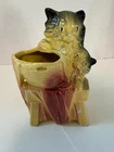 Vintage McCoy Pottery Yellow and Pink Kitten on Bench Planter 1953
