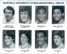 1982 Press Photo Fairfield Stags Basketball Coaches & Players - snb11873
