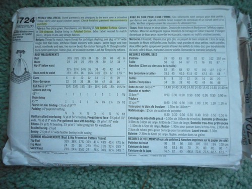 Simplicity 5724 Misses Ball Dress Sizes 14-20 cut/complete - Picture 2 of 2