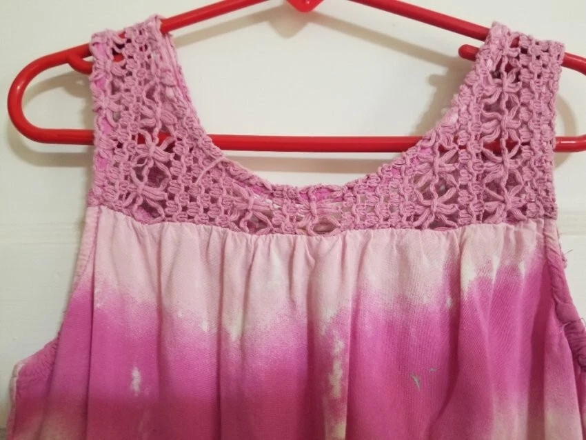 * MUDD Pink Tie Dye Crochet Rim Sleeveless Hi Lo Dress Girls Size 6X - Изображение 3 из 4