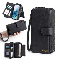 Detachable Zipper Leather Wallet Case Flip Card Removable Protective Phone Purse