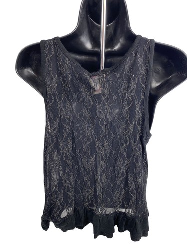 Candies Y2K Tank Top Black Mesh Sheer Floral Lace Fairy Grunge Whimsigoth Vamp L - Picture 9 of 13