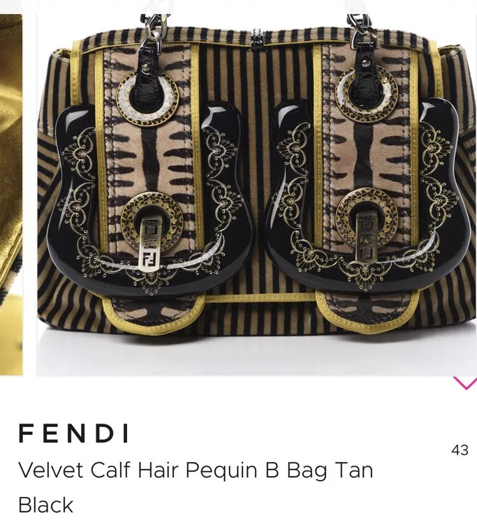 Fendi Velvet Calf Hair Pequin B Bag Tan Black
