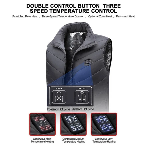 Heated Vest 9 Heating Zones Men Women Heated Jacket Electric Heating Vest (3XL) - Picture 10 of 17