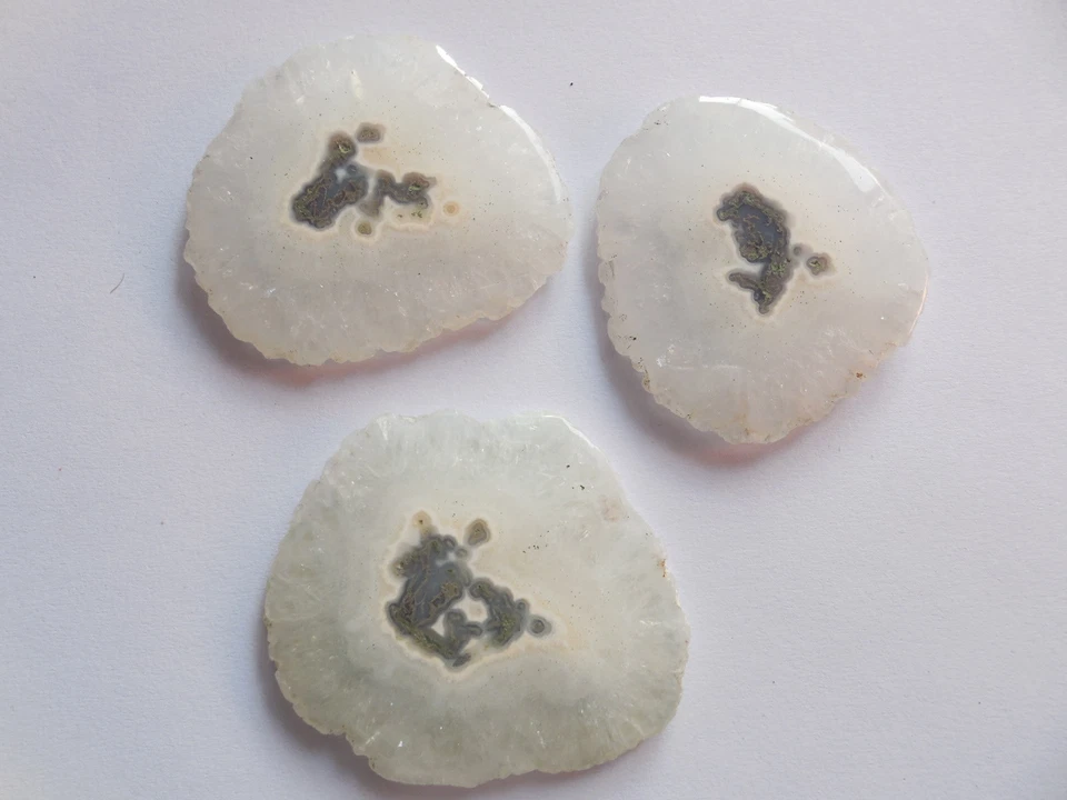3 Piezas Druzy Rebanada Suelta Ágata Piedra Preciosa Blanco Natural Cabujón Raro Mm Geoda Foto 2 de 4