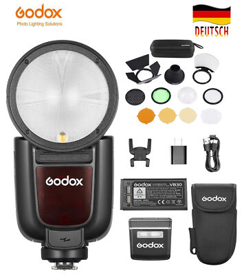 Godox V1PRO TTL Rundkopf Speedlight Blitz+AK-R1 Farbfilter Diffusor Set für Sony