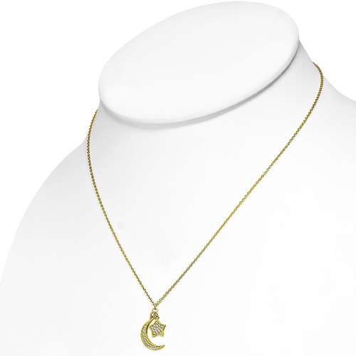 My Daily Styles 925 Sterling Silver CZ Crescent Moon and Star Pendant - Picture 2 of 4