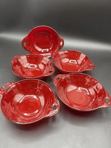Vtg Late 30's Anchor Hocking Royal Ruby Red Berry Bowls Set of 5