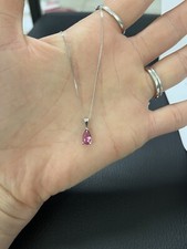 Pink sapphire 1ct Pear Pendant White Gold Necklace 