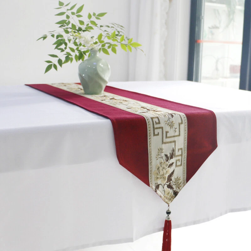 Vintage Tablecloth Table Runner Brocade Floral Wedding Table Runner with Tassel1 - Image 3 of 4