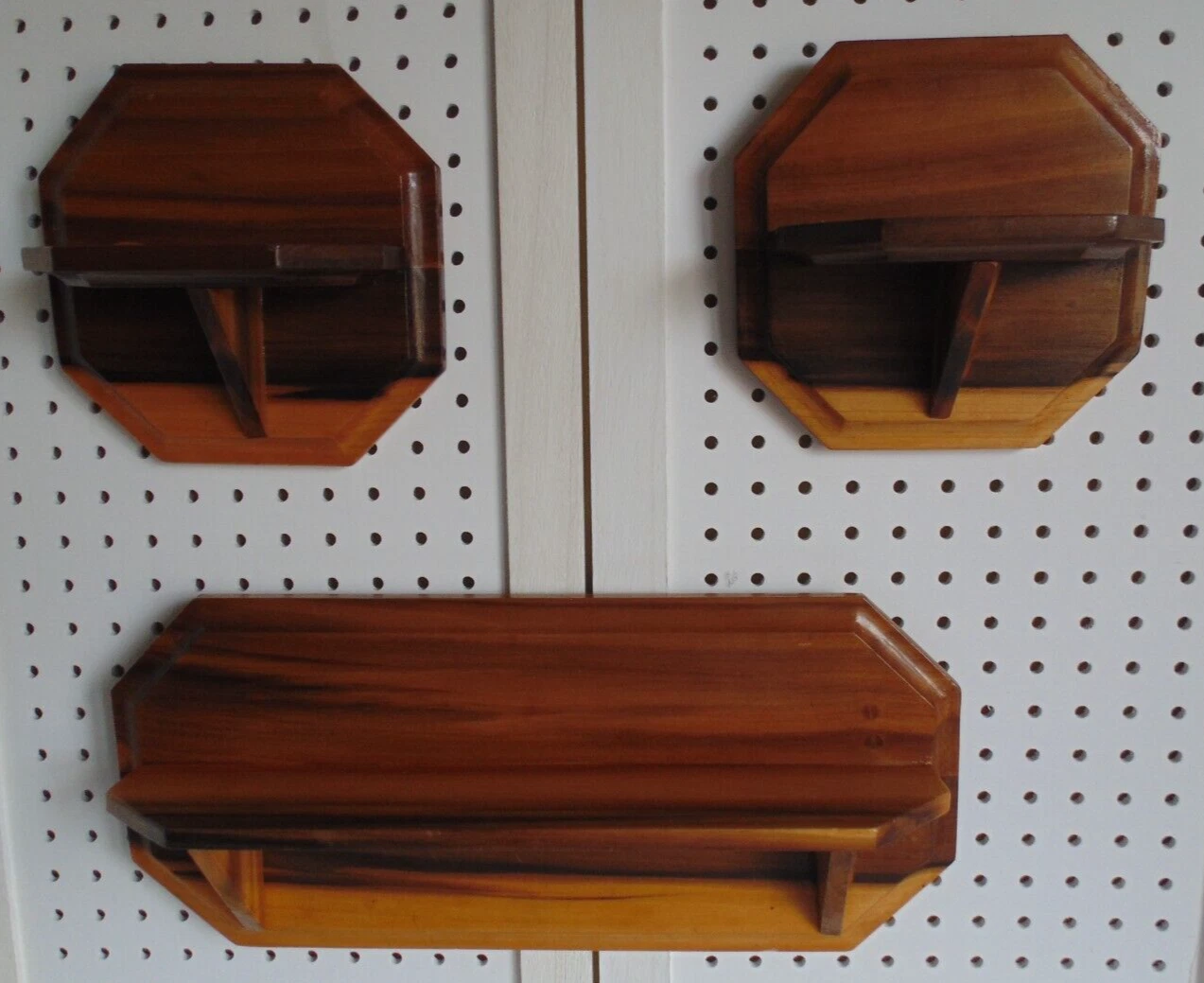 Vtg Set of 3 Matching Handmade Stained Multi Tone Wood Wall Mount Shelves