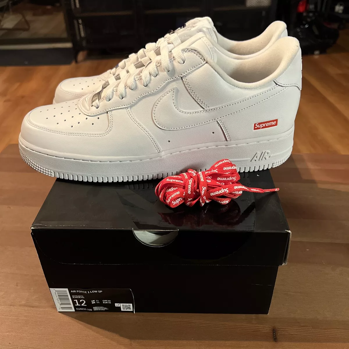 Supreme x Nike Air Force 1 Low Box Logo - White Mens Size 12 New Authentic