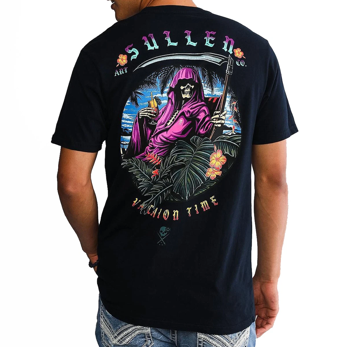 Sullen Men s Premium Vacation Time Jet Black Short Sleeve T Shirt Clothing Ap