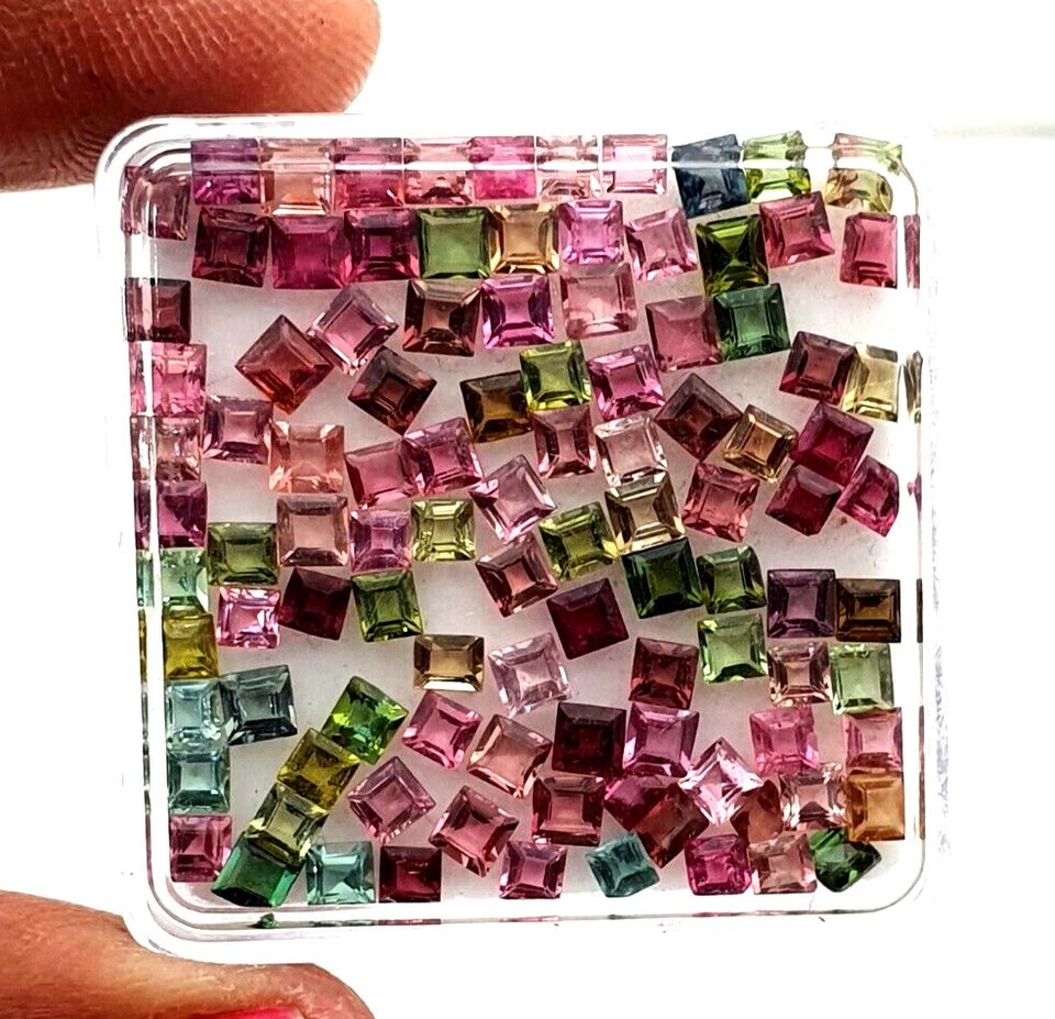 Natural Multi Tourmaline Square Faceted Loose Gemstone Lot 50 Pcs 3 MM 7 CT - Image 2 of 4