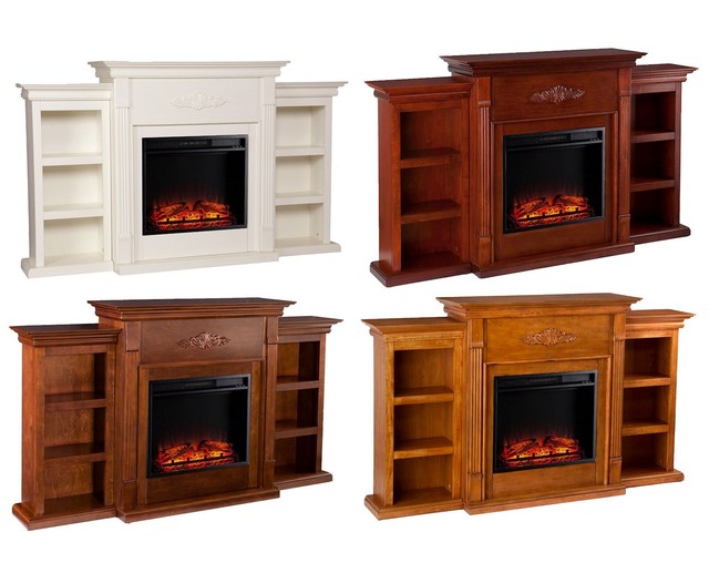 Dublin Mahogany Bookcase Electric Fireplace With Remote For Sale