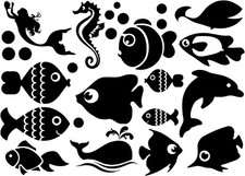 bathroom tile Fish Sticker X15 small decals. use on wall tiles,