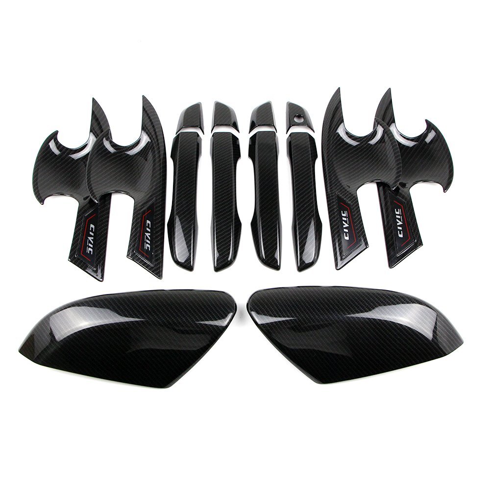 For Honda Civic 16-19 Rearview Wing Mirror Cover + Door Handle Cup Bowl Combo