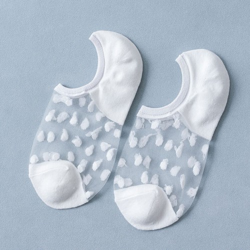 Womens Girls Ultrathin Transparent Lace Socks Polka Dot Low Cut Invisible Socks - Picture 3 of 17