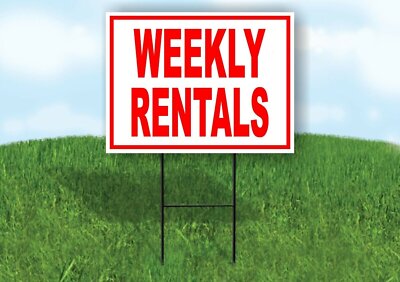 WEEKLY RENTALS RED WHITE Yard Sign Road with Stand LAWN SIGN