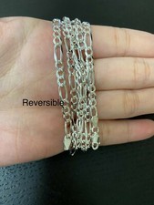Real Solid 925 Sterling Silver Figaro Chain Diamond Cut 2mm 3mm 4mm ITALY