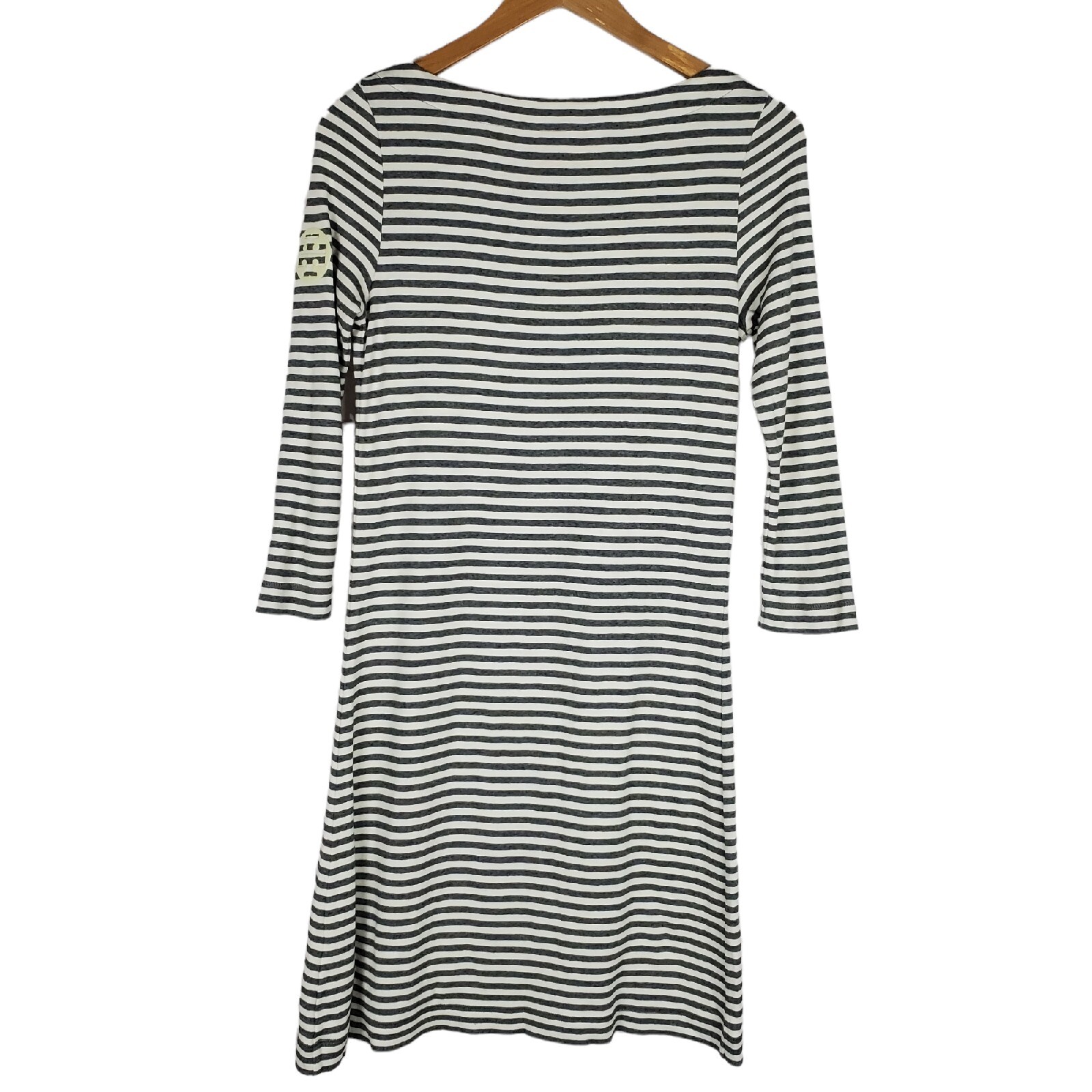 Tory Burch Pima Cotton 3/4 Sleeve Tee Shirt Dress XS Boat Neck Striped Logo Gray thumbnail 3