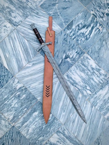 Hand Forged High Damascus Steel Viking Sword Sharp Medieval Sword With Sheath - Picture 4 of 4