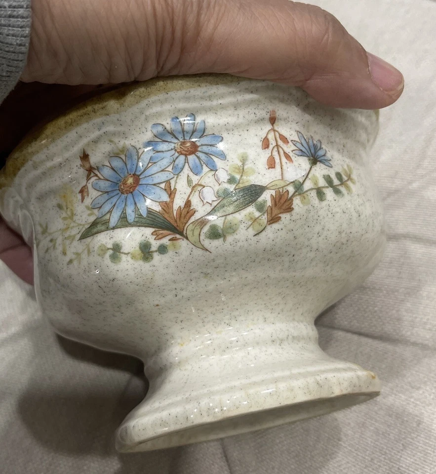 Plato de azúcar de gres vintage retirado Mikasa Blue Daisies Foto 3 de 4