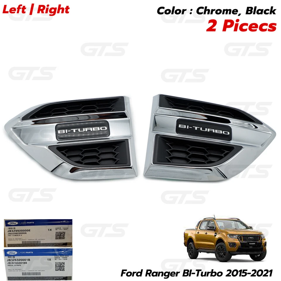 Par de flujo de aire de ventilación lateral cromado biturbo para Ford Ranger PX2 Everest 2016 2021 Foto 4 de 4