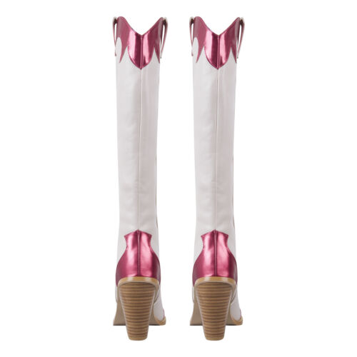 Women Pull On Western Cowboy Cowgirl Boots Block Heel Pointy Toe Knee High Boots - Picture 19 of 31