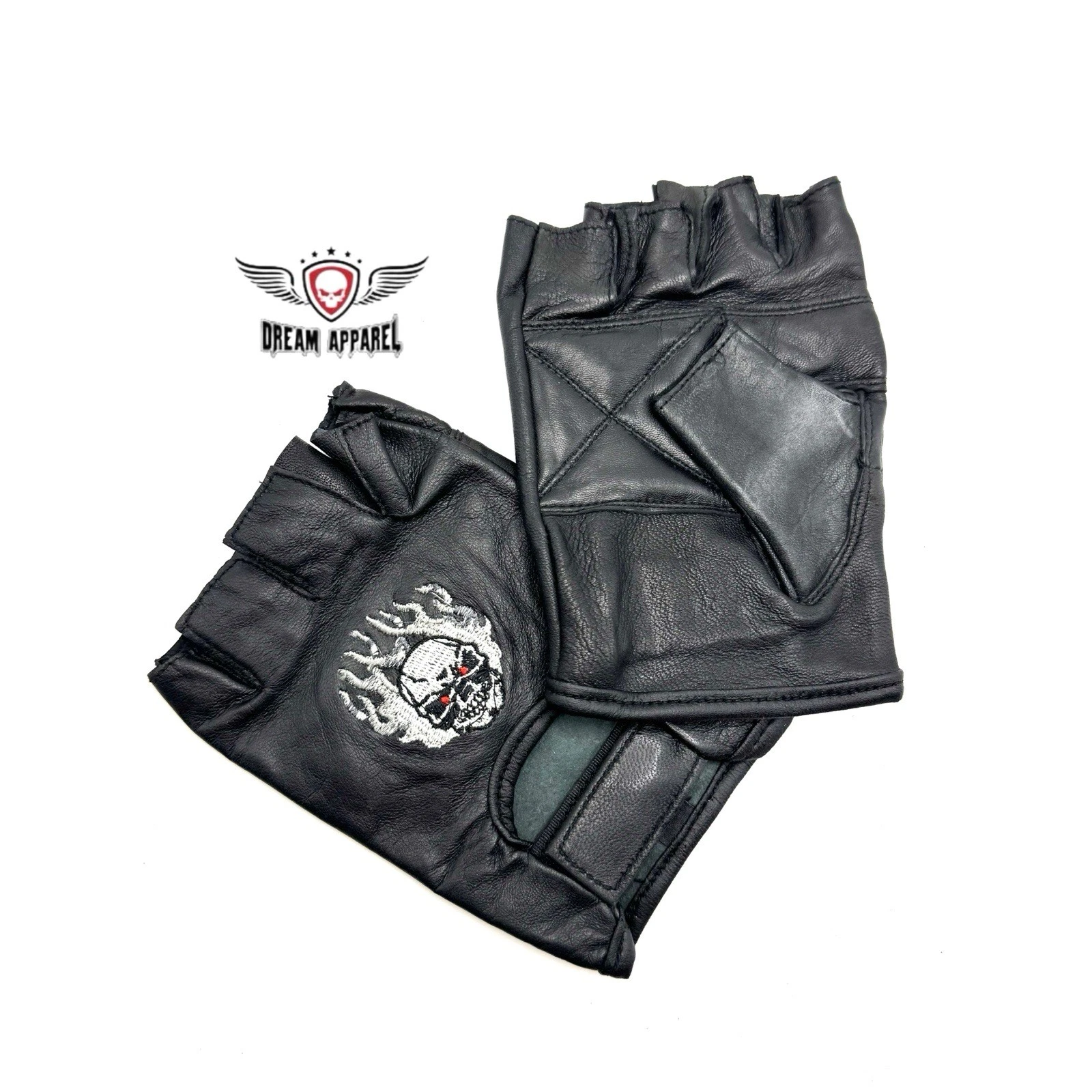 Men's Genuine Leather Motorcycle Gloves Fingerless Gel Padded Palm XL Size