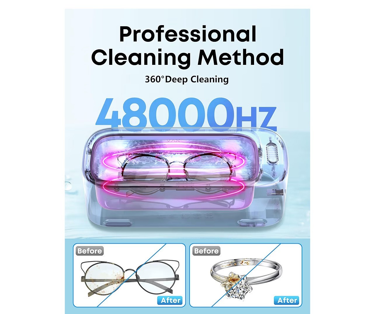 Beeshop. Professional ultrasonic jewelry cleaner, 19oz. 48 KHZ. Made in China.