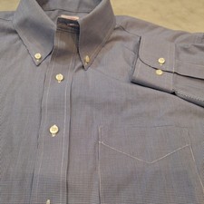 Brooks Brothers Dress Shirt Mens Sz 17 4/5 XL Blue Houndstooth Pattern Non-Iron