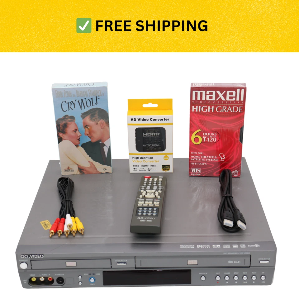 Go Video VR3840 Gravador de DVD Combo VCR com Adaptador AV para HDMI e Controle Remoto – Testado - Imagem 2 de 4