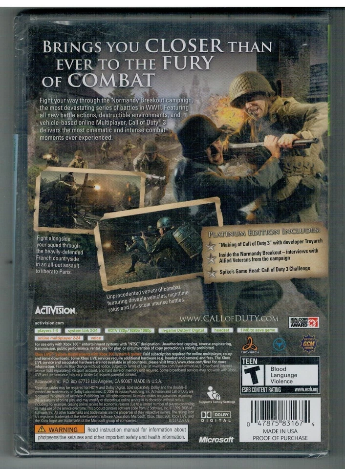 call of duty 3 platinum hits XBOX 360 GAME Xbox360 brand new - Image 2 of 2