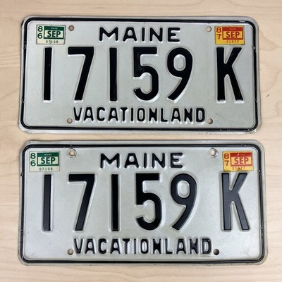 Vintage Maine License Plate 17159 K Vacationland SEP 1987 SET / PAIR
