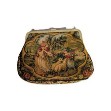 Vintage Tapestry Purse Evening Clutch Gold Frame Shepherdess Scene Hong Kong...